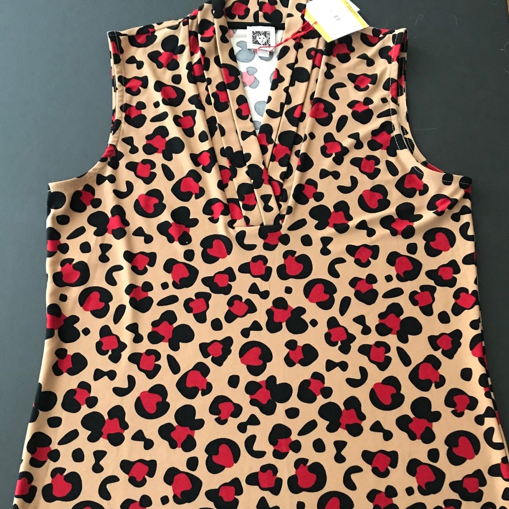 Anne Klein leopard print triple pleat top size S